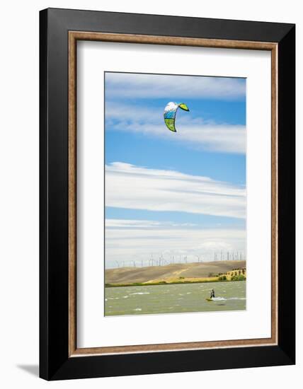 Usa, California, Rio Vista, Sacramento River Delta. Kiteboarder.-Merrill Images-Framed Photographic Print