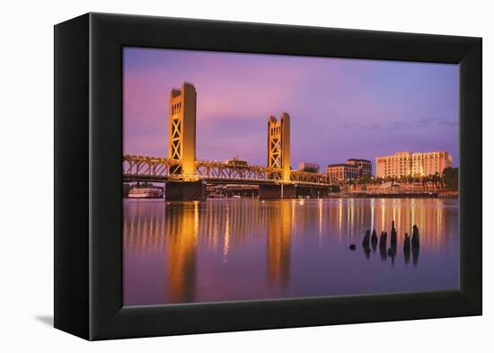 USA, California, Sacramento. Sacramento River and Tower Bridge at sunset.-Jaynes Gallery-Framed Premier Image Canvas