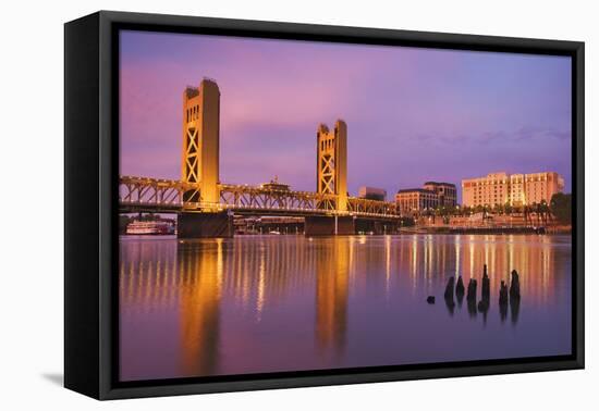 USA, California, Sacramento. Sacramento River and Tower Bridge at sunset.-Jaynes Gallery-Framed Premier Image Canvas