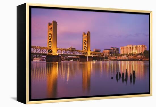 USA, California, Sacramento. Sacramento River and Tower Bridge at sunset.-Jaynes Gallery-Framed Premier Image Canvas