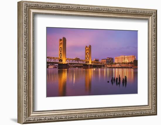 USA, California, Sacramento. Sacramento River and Tower Bridge at sunset.-Jaynes Gallery-Framed Photographic Print