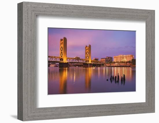 USA, California, Sacramento. Sacramento River and Tower Bridge at sunset.-Jaynes Gallery-Framed Photographic Print