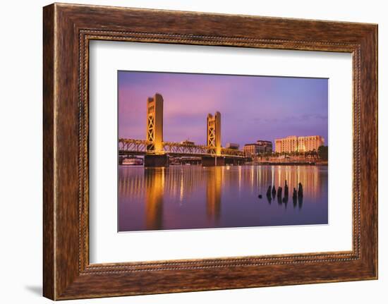 USA, California, Sacramento. Sacramento River and Tower Bridge at sunset.-Jaynes Gallery-Framed Photographic Print