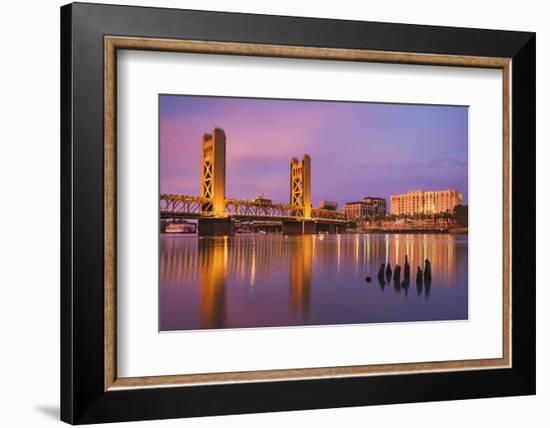 USA, California, Sacramento. Sacramento River and Tower Bridge at sunset.-Jaynes Gallery-Framed Photographic Print