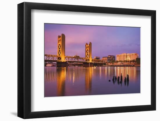 USA, California, Sacramento. Sacramento River and Tower Bridge at sunset.-Jaynes Gallery-Framed Photographic Print