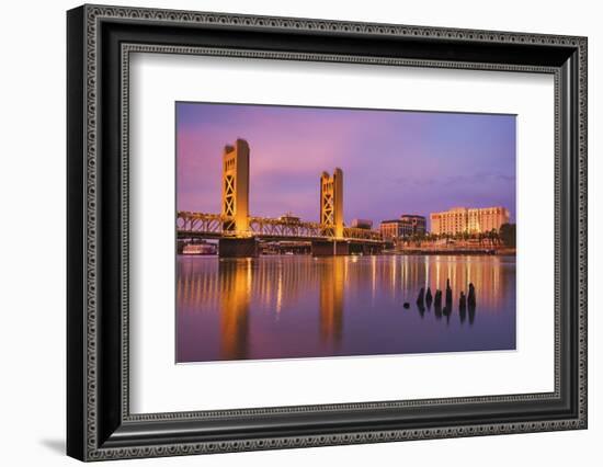 USA, California, Sacramento. Sacramento River and Tower Bridge at sunset.-Jaynes Gallery-Framed Photographic Print