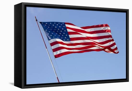 USA, California, San Diego. American flag waves above Liberty Station-Ann Collins-Framed Premier Image Canvas