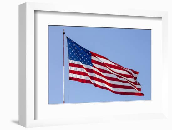 USA, California, San Diego. American flag waves above Liberty Station-Ann Collins-Framed Photographic Print