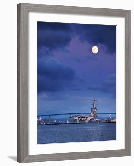 USA, California, San Diego, Uss Nimitz Moored under Full Moon in San Diego Bay-Ann Collins-Framed Photographic Print