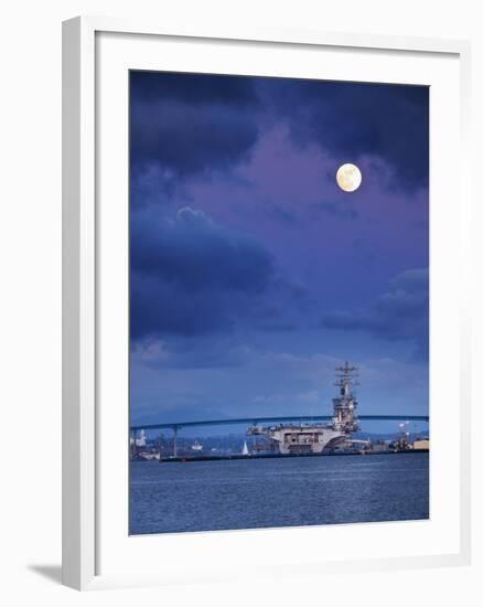 USA, California, San Diego, Uss Nimitz Moored under Full Moon in San Diego Bay-Ann Collins-Framed Photographic Print