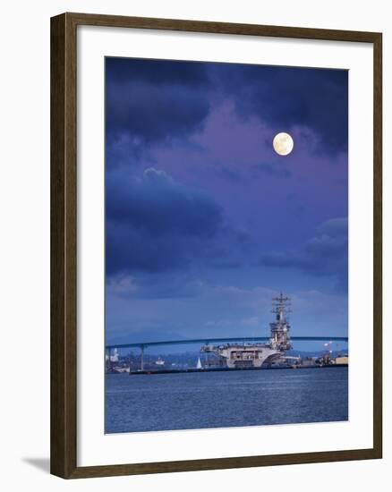 USA, California, San Diego, Uss Nimitz Moored under Full Moon in San Diego Bay-Ann Collins-Framed Photographic Print