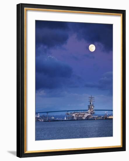 USA, California, San Diego, Uss Nimitz Moored under Full Moon in San Diego Bay-Ann Collins-Framed Photographic Print
