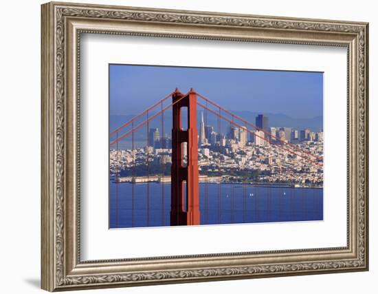 USA, California, San Francisco. Golden Gate Bridge and city.-Jaynes Gallery-Framed Photographic Print