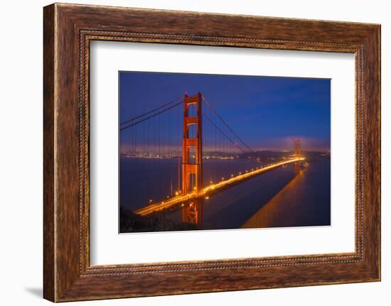 USA, California, San Francisco. Golden Gate Bridge Lit at Night-Jaynes Gallery-Framed Photographic Print