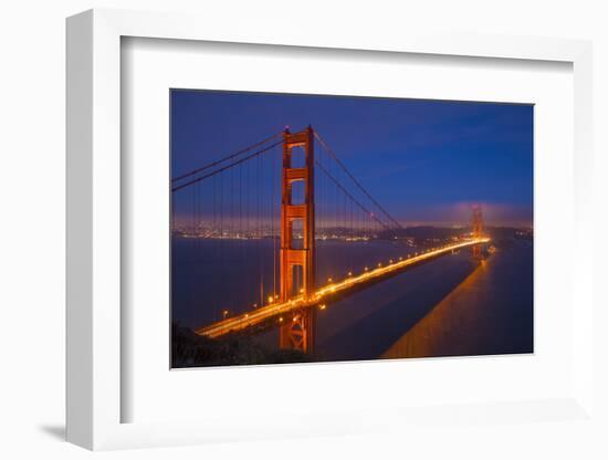 USA, California, San Francisco. Golden Gate Bridge Lit at Night-Jaynes Gallery-Framed Photographic Print