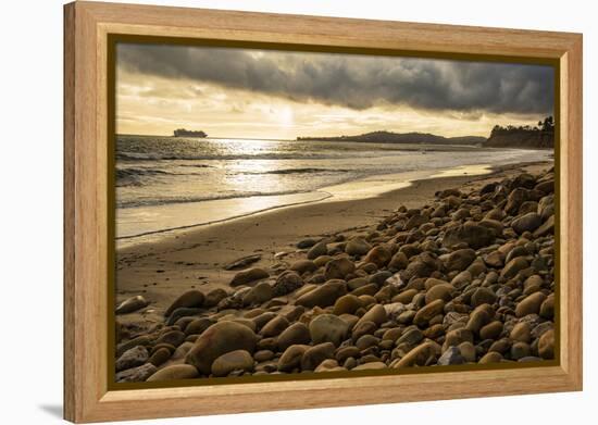 USA, California. Santa Barbara County, Montecito, Butterfly Beach eroded by king tides.-Alison Jones-Framed Premier Image Canvas