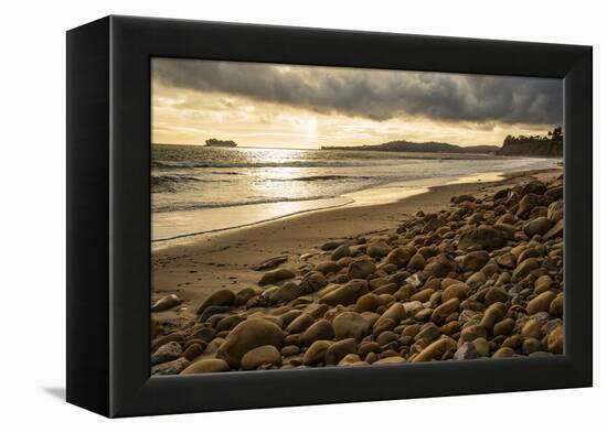USA, California. Santa Barbara County, Montecito, Butterfly Beach eroded by king tides.-Alison Jones-Framed Premier Image Canvas
