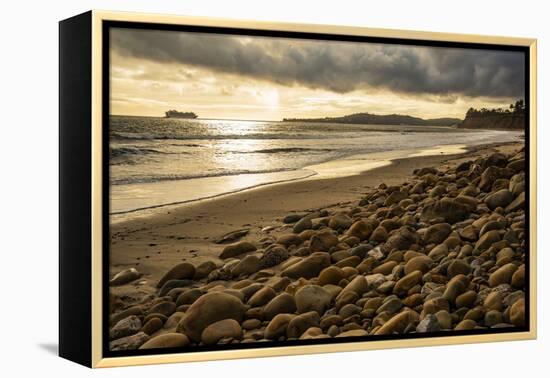USA, California. Santa Barbara County, Montecito, Butterfly Beach eroded by king tides.-Alison Jones-Framed Premier Image Canvas