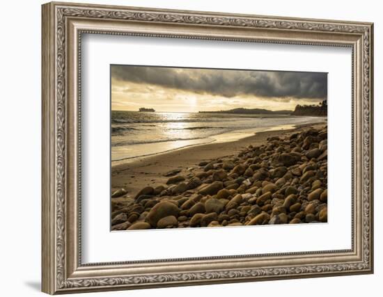 USA, California. Santa Barbara County, Montecito, Butterfly Beach eroded by king tides.-Alison Jones-Framed Photographic Print