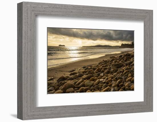 USA, California. Santa Barbara County, Montecito, Butterfly Beach eroded by king tides.-Alison Jones-Framed Photographic Print