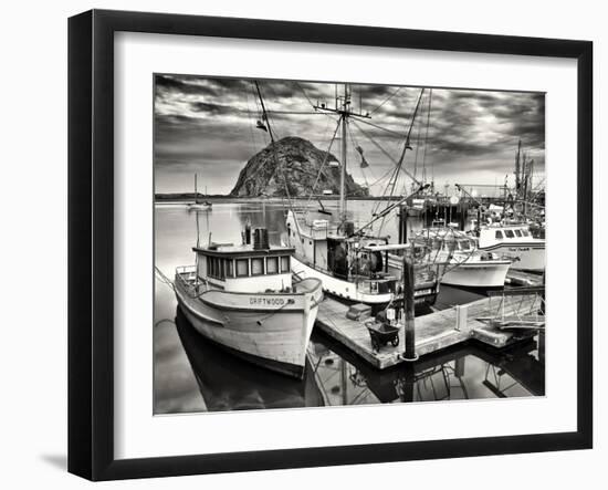 USA, California, Sepia-Tinted Fishing Boats Docked in Morro Bay at Dawn-Ann Collins-Framed Photographic Print