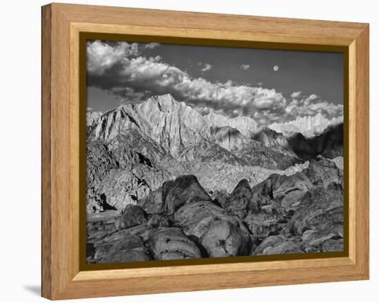 USA, California, Sierra Nevada Mountains. Moon Above Mt Whitney-Dennis Flaherty-Framed Premier Image Canvas