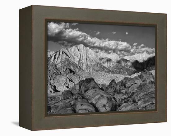 USA, California, Sierra Nevada Mountains. Moon Above Mt Whitney-Dennis Flaherty-Framed Premier Image Canvas