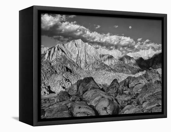 USA, California, Sierra Nevada Mountains. Moon Above Mt Whitney-Dennis Flaherty-Framed Premier Image Canvas