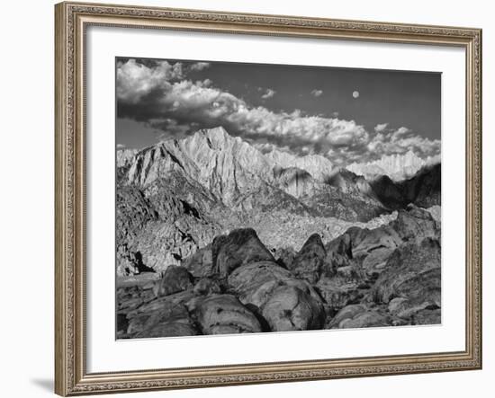 USA, California, Sierra Nevada Mountains. Moon Above Mt Whitney-Dennis Flaherty-Framed Photographic Print