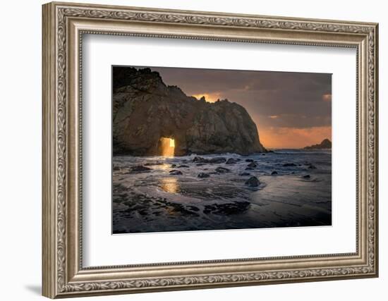 Usa, California. Sunsets gleams through this hole in the rock along the Big Sur coast.-Betty Sederquist-Framed Photographic Print