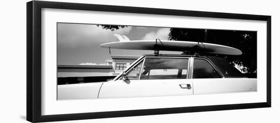 Usa, California, Surf Board on Roof of Car--Framed Photographic Print