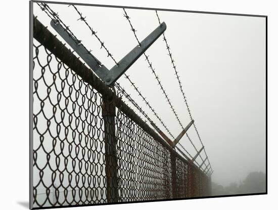 USA, California, Wire Mesh Fence Near Santa Ynez Mountains-Zandria Muench Beraldo-Mounted Photographic Print