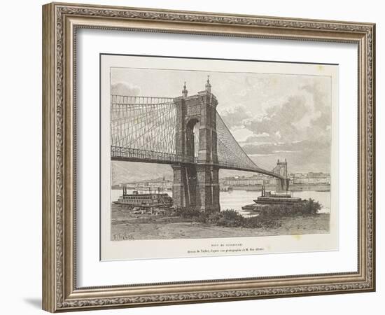 Usa, Cincinnati, Bridge over Ohio River from Nouvelle Geographie Universelle by Elisee Reclus-null-Framed Giclee Print