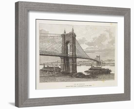 Usa, Cincinnati, Bridge over Ohio River from Nouvelle Geographie Universelle by Elisee Reclus-null-Framed Giclee Print