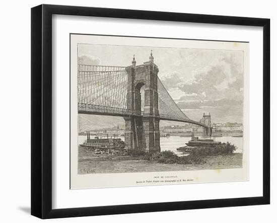 Usa, Cincinnati, Bridge over Ohio River from Nouvelle Geographie Universelle by Elisee Reclus-null-Framed Giclee Print