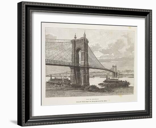 Usa, Cincinnati, Bridge over Ohio River from Nouvelle Geographie Universelle by Elisee Reclus-null-Framed Giclee Print