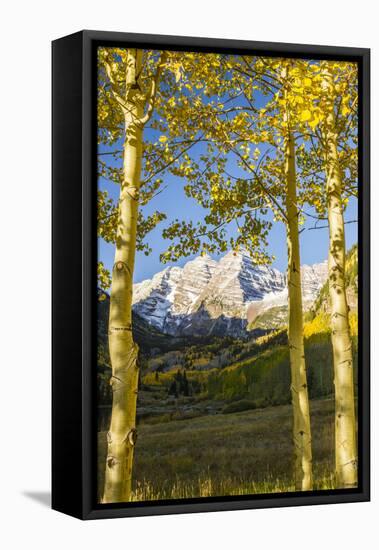 USA, Colorado, Maroon Bells. Mountains framed by autumn aspens.-Jaynes Gallery-Framed Premier Image Canvas