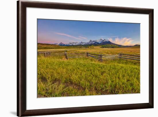 USA, Colorado. Meadow and fence landscape at sunset.-Jaynes Gallery-Framed Photographic Print
