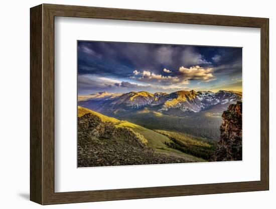 USA, Colorado, Rocky Mountain National Park. Mountain and valley landscape at sunset.-Jaynes Gallery-Framed Photographic Print