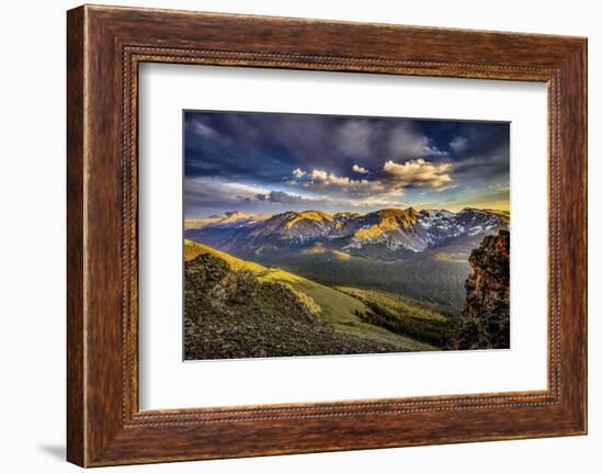 USA, Colorado, Rocky Mountain National Park. Mountain and valley landscape at sunset.-Jaynes Gallery-Framed Photographic Print