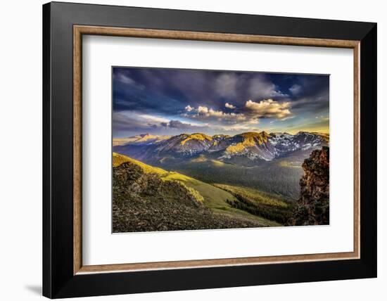 USA, Colorado, Rocky Mountain National Park. Mountain and valley landscape at sunset.-Jaynes Gallery-Framed Photographic Print