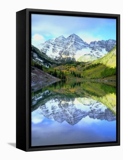 USA, Colorado. Rocky Mountains, Maroon Bells Reflect into Maroon Lake-Jaynes Gallery-Framed Premier Image Canvas