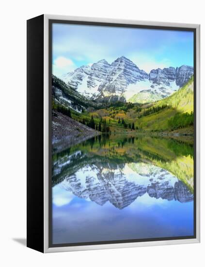 USA, Colorado. Rocky Mountains, Maroon Bells Reflect into Maroon Lake-Jaynes Gallery-Framed Premier Image Canvas