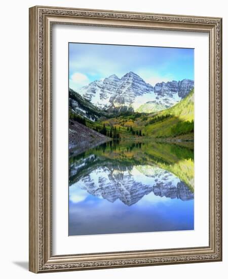 USA, Colorado. Rocky Mountains, Maroon Bells Reflect into Maroon Lake-Jaynes Gallery-Framed Photographic Print