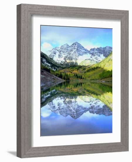 USA, Colorado. Rocky Mountains, Maroon Bells Reflect into Maroon Lake-Jaynes Gallery-Framed Photographic Print