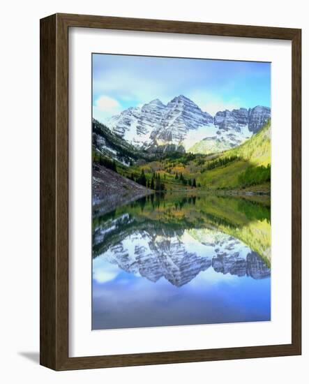 USA, Colorado. Rocky Mountains, Maroon Bells Reflect into Maroon Lake-Jaynes Gallery-Framed Photographic Print