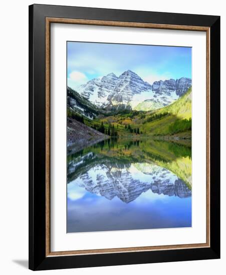 USA, Colorado. Rocky Mountains, Maroon Bells Reflect into Maroon Lake-Jaynes Gallery-Framed Photographic Print