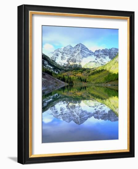 USA, Colorado. Rocky Mountains, Maroon Bells Reflect into Maroon Lake-Jaynes Gallery-Framed Photographic Print