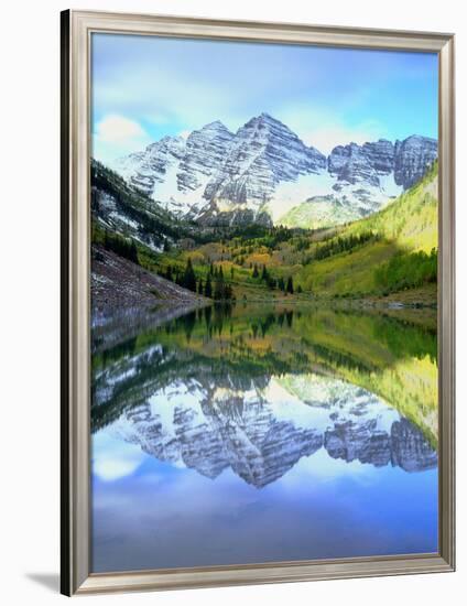 USA, Colorado. Rocky Mountains, Maroon Bells Reflect into Maroon Lake-Jaynes Gallery-Framed Photographic Print