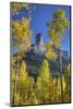 USA, Colorado, San Juan Mountains. Aspen trees frame Chimney Rock formation.-Jaynes Gallery-Mounted Photographic Print